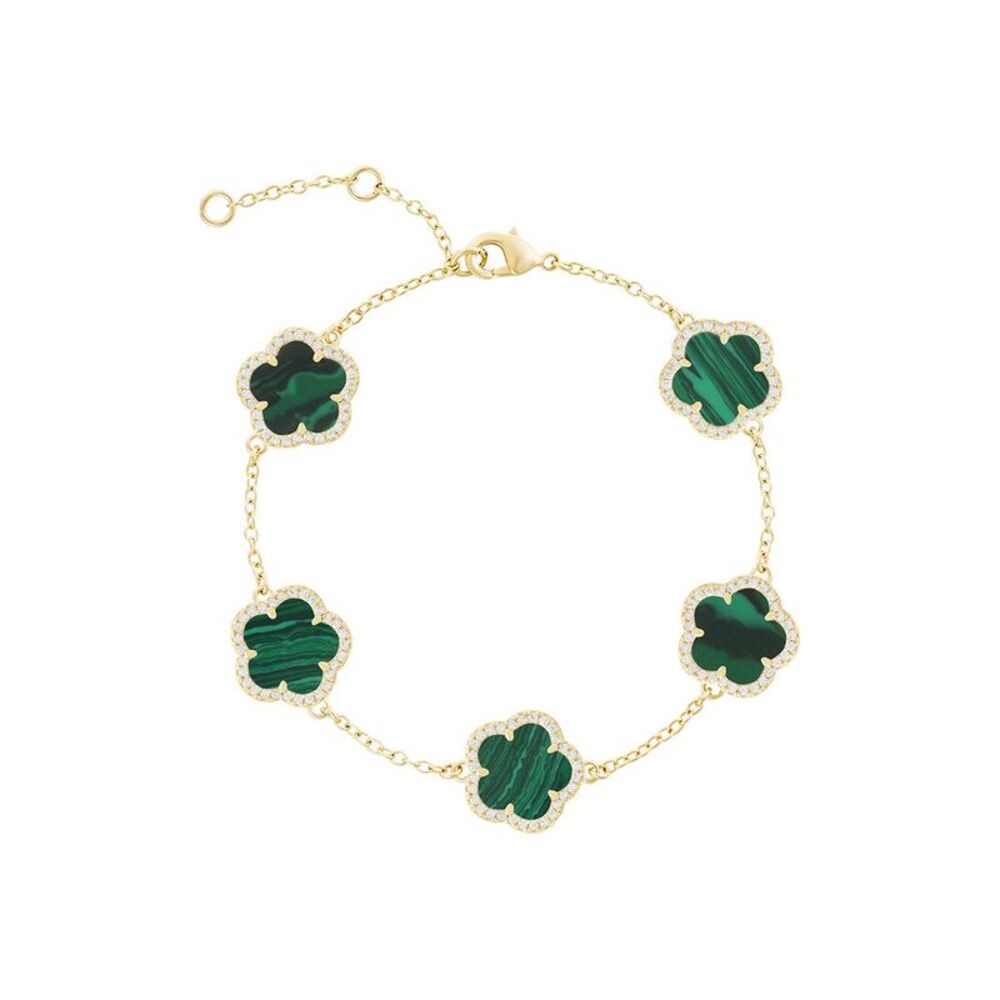 Jankuo Flower 14K Plated Synthetic Emerald Cz Station Bracelet